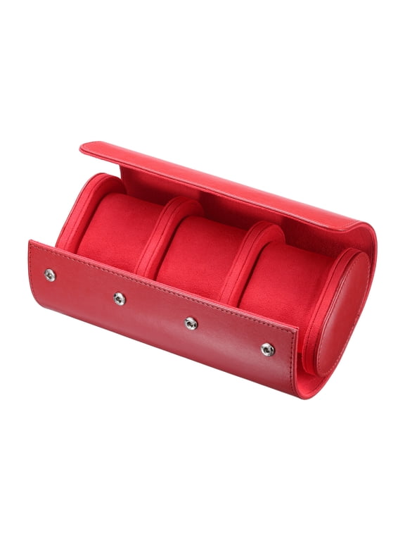 Leather Watch Case Roll Storage Box Organizer 8.07"x 3.94"x2.76" Red