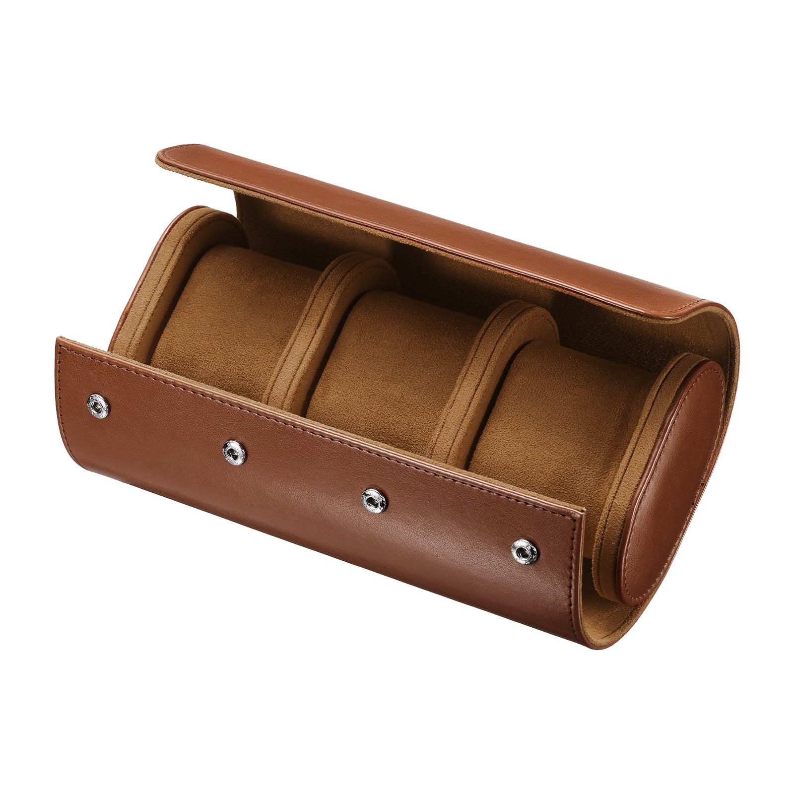 Unique Bargains Leather Watch Case Roll Storage Box Organizer 8.1"x 3.9"x2.8"