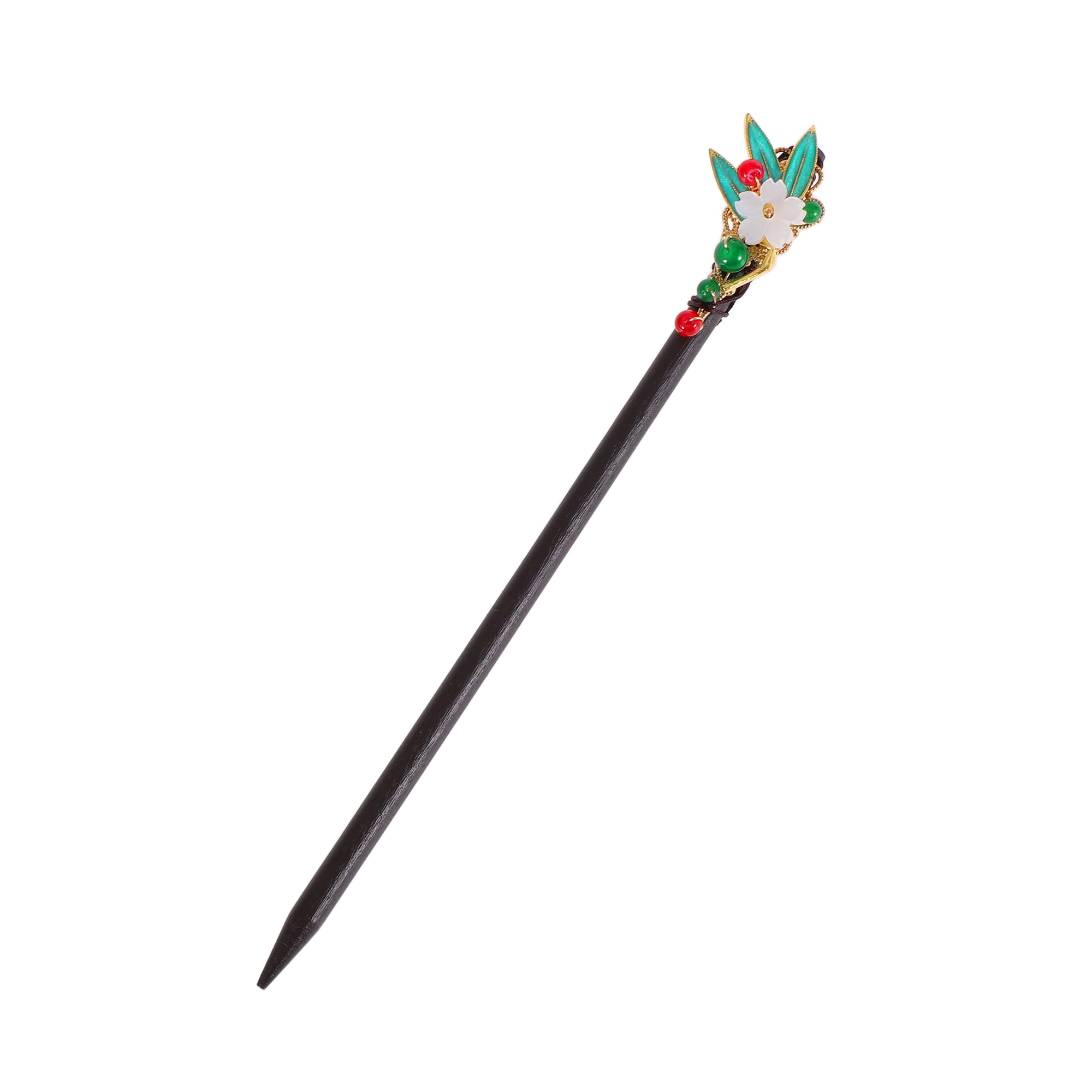Unique Bargains Leaves Gardenia Hair Chopstick for Women 1 Pc Black, White, Green