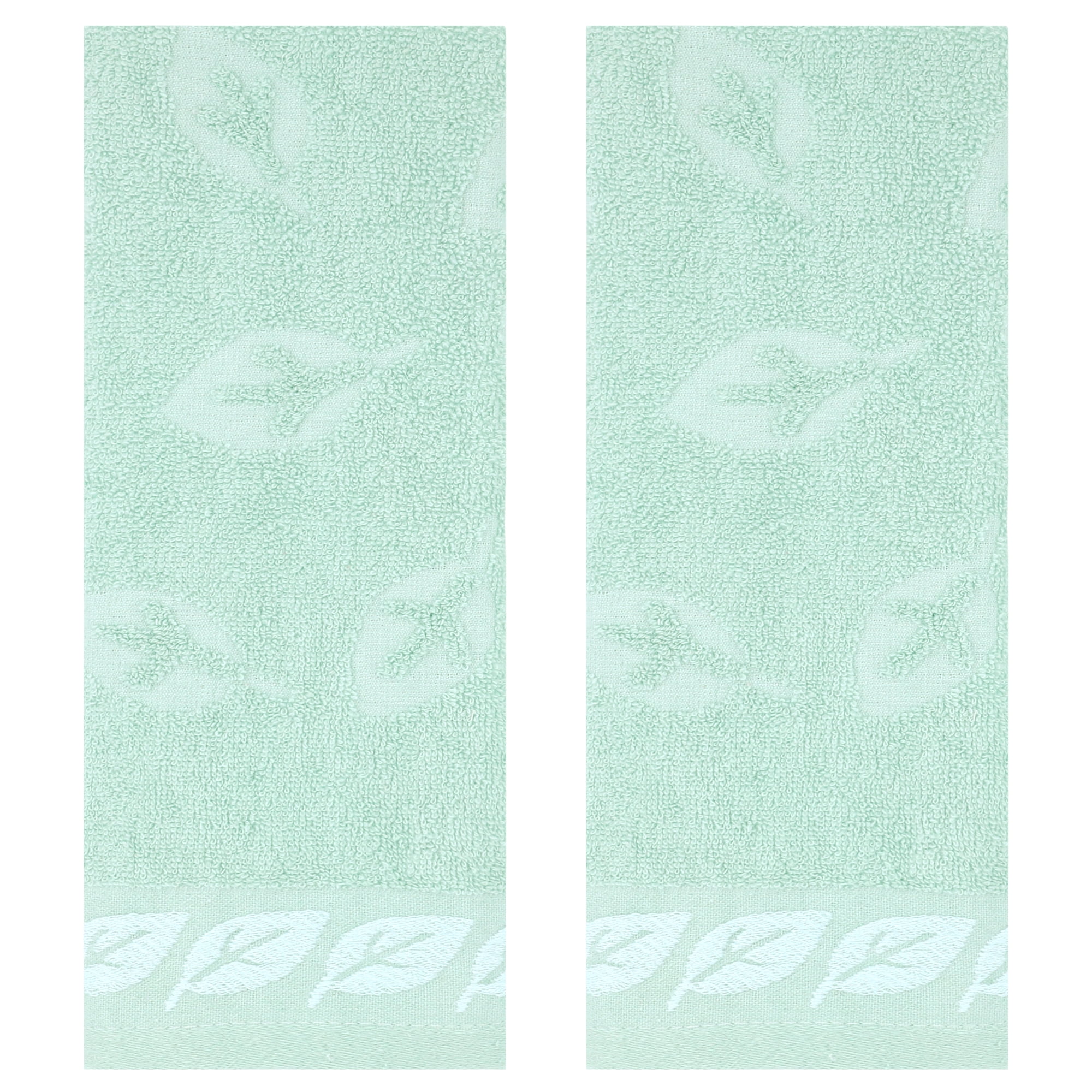 Unique Bargains Leaves Pattern Bathroom Hand Towels Soft Green 2-Piece