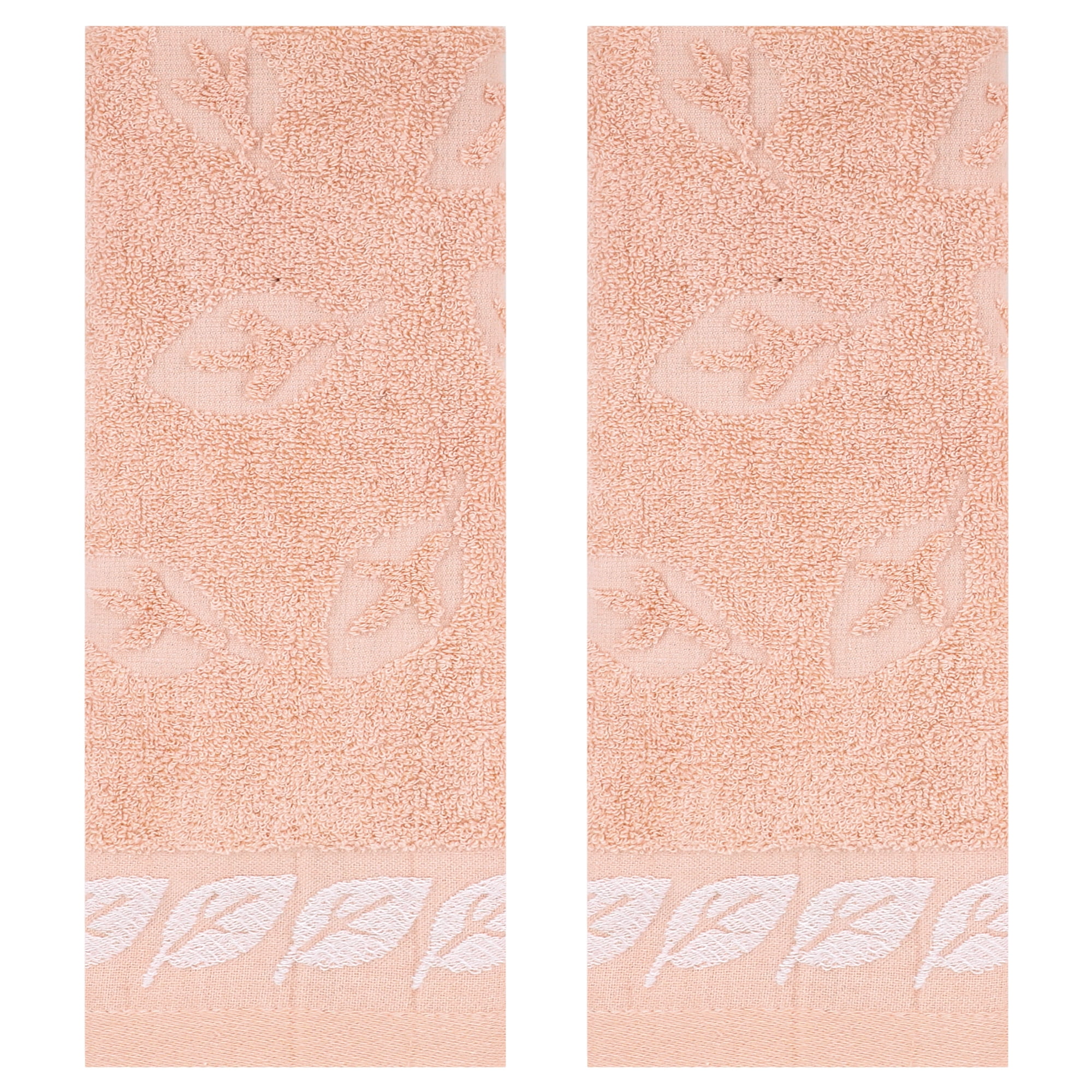 Unique Bargains Leaves Pattern Bathroom Hand Towels Soft Light Salmon 2-Piece