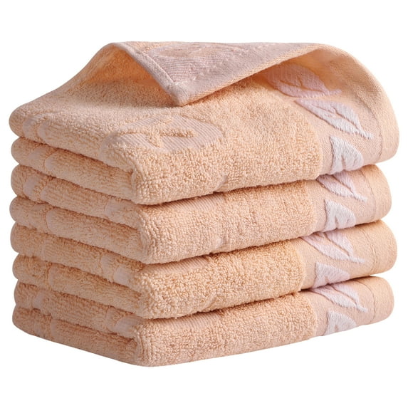Unique Bargains Leaves Pattern Bathroom Hand Towels Soft Light Salmon 4-Piece