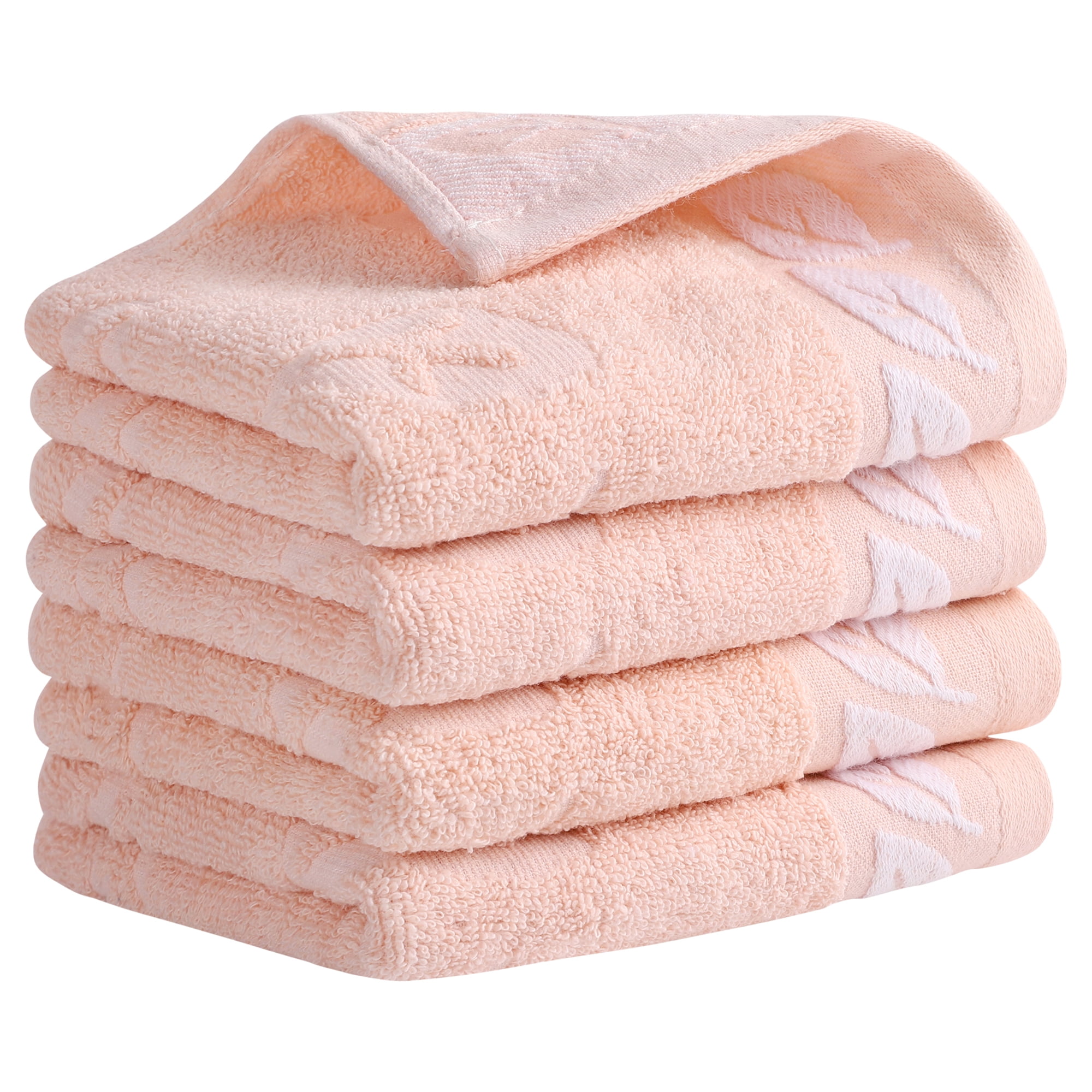 Unique Bargains Leaves Pattern Bathroom Hand Towels Soft Pink 4-Piece