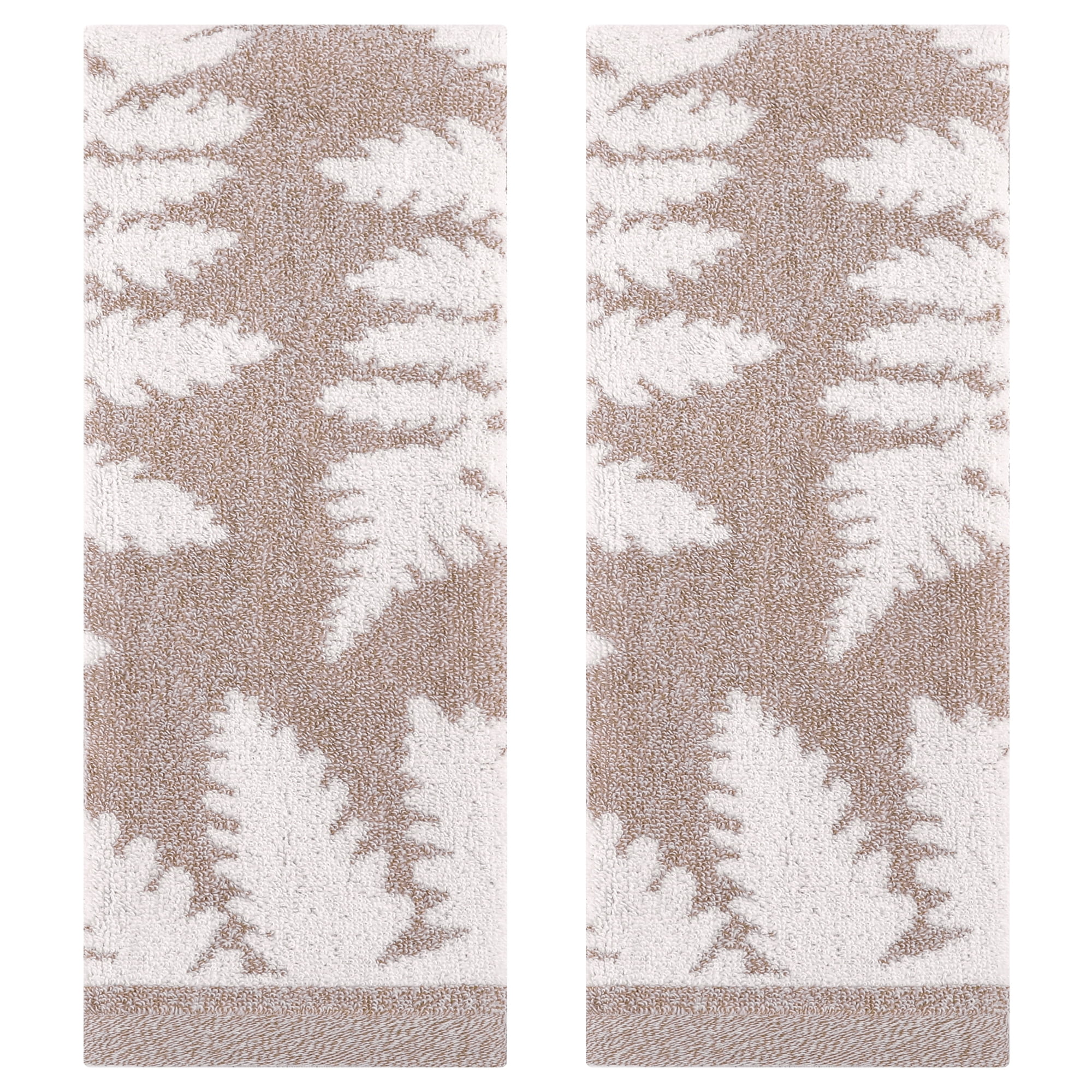 Unique Bargains Leaves Pattern Hand Towels Soft Absorbent Brown 2-Pieces