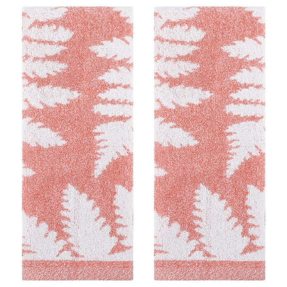 Unique Bargains Leaves Pattern Hand Towels Soft Absorbent Pink 2-Pieces
