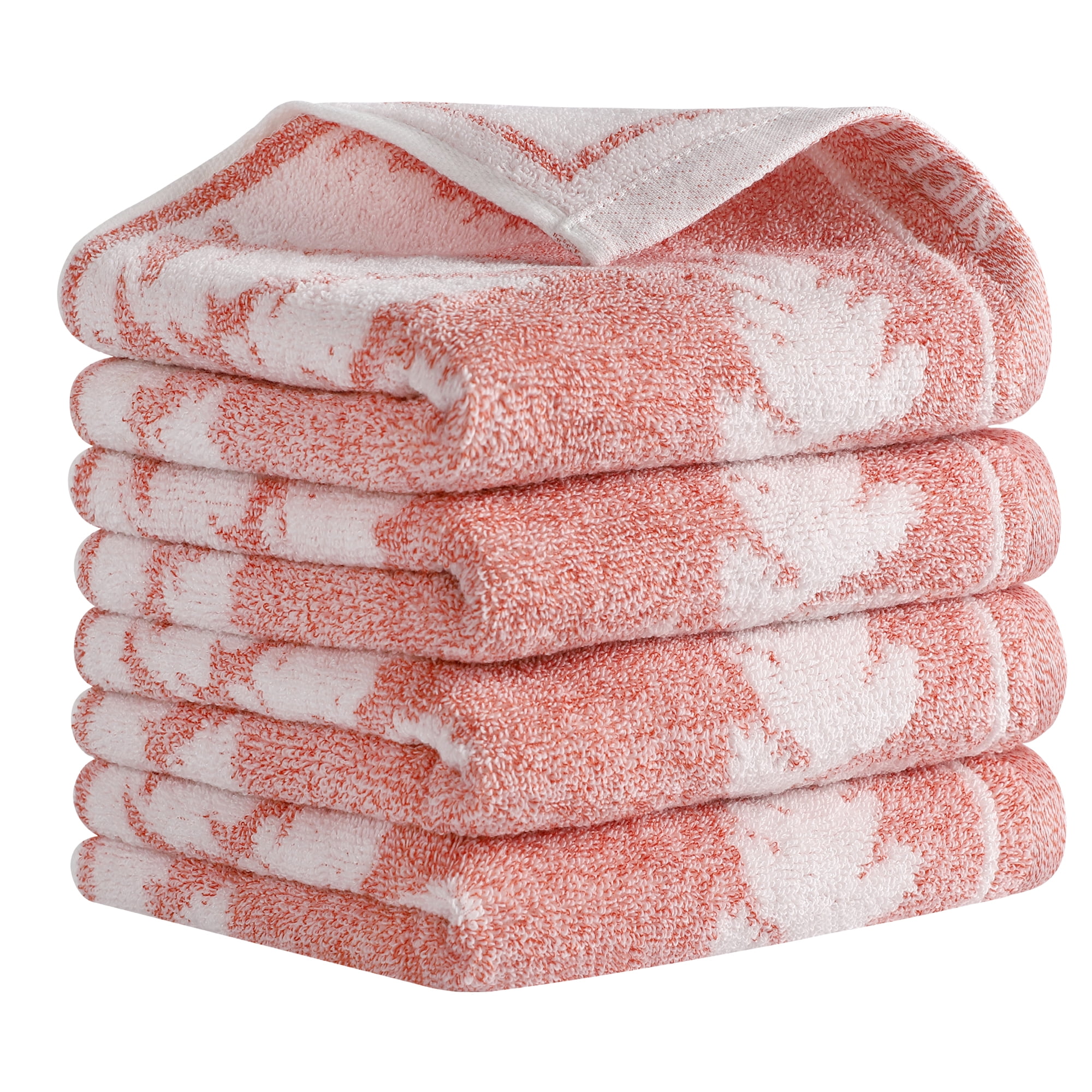 Unique Bargains Leaves Pattern Hand Towels Soft Absorbent Pink 4-Pieces