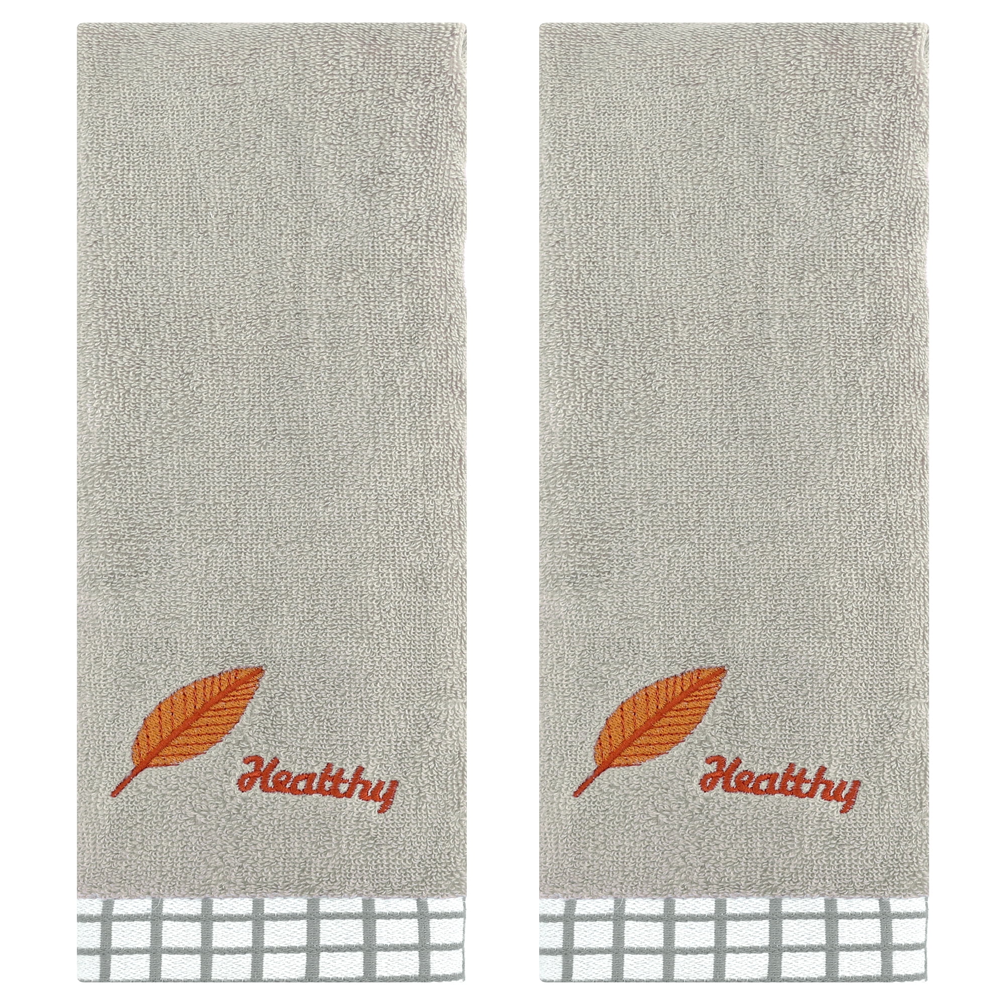 Unique Bargains Leaves Pattern Hand Towels for Bathroom Soft Absorbent Grey 2-Pieces
