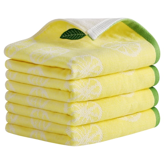 Unique Bargains Lemon Fruit Pattern Cotton Hand Towels for Bathroom Yellow 4-Piece