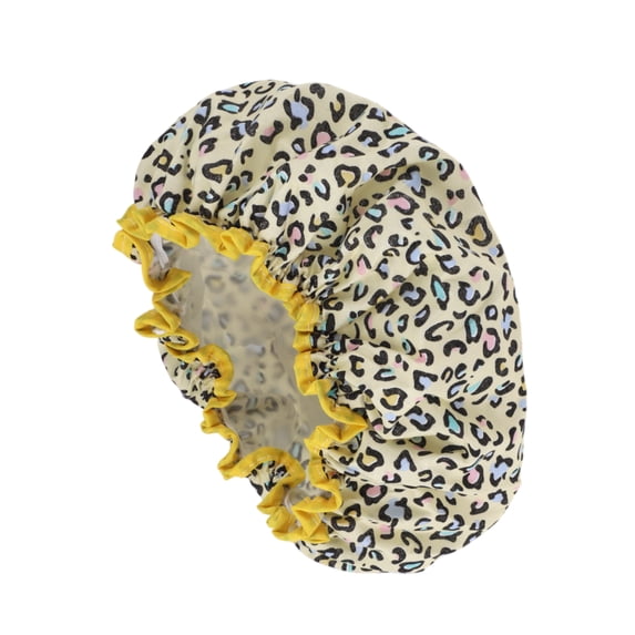 Unique Bargains Leopard Double Layer Shower Cap 1 Pc Yellow