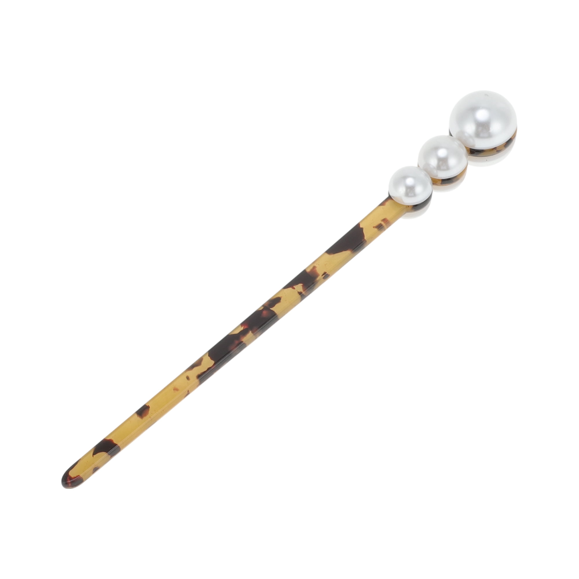 Unique Bargains Leopard Faux Pearl Hair Chopstick for Women White Black 1 Pc