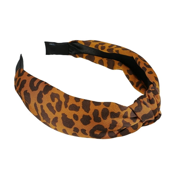 Unique Bargains Leopard Pattern Headband Knotted Headband Non-Slip Elastic Wide Headband Accessories for Women Orange