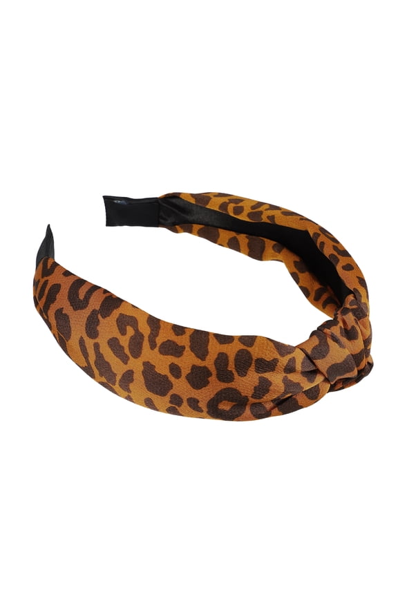 Leopard Pattern Headband Knotted Headband Non-Slip Elastic Wide Headband Accessories for Women Orange
