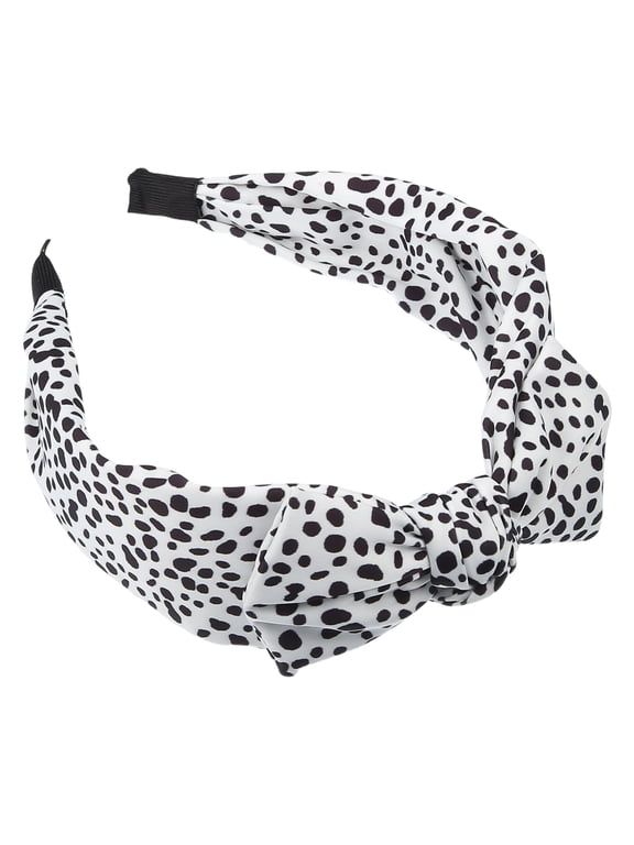 Leopard Spot Wide Bow Headbands Fashion Hair Hoop with Bow Knotted for Women White