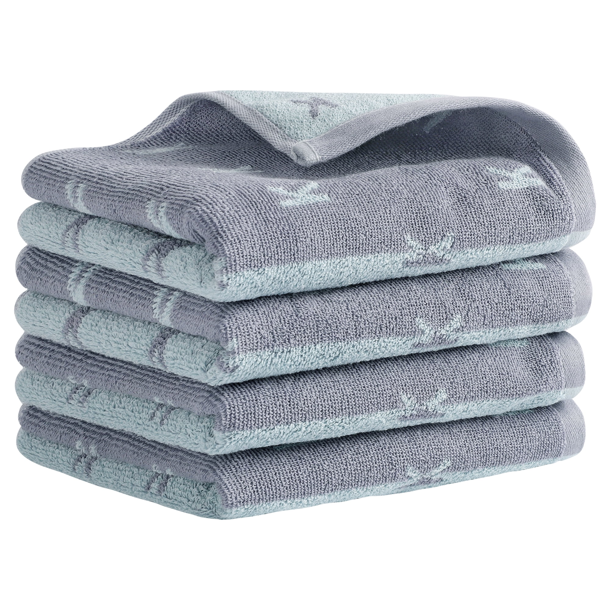 Unique Bargains Letter Patterns Soft Cotton Hand Towels for Bathroom Kitchen Blue 4-Piece