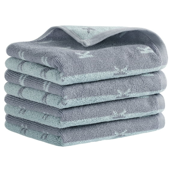 Unique Bargains Letter Patterns Soft Cotton Hand Towels for Bathroom Kitchen Blue 4-Piece