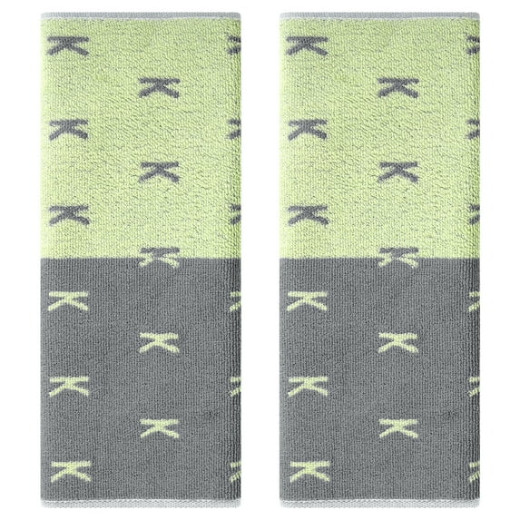 Unique Bargains Letter Patterns Soft Cotton Hand Towels for Bathroom Kitchen Green 2-Piece