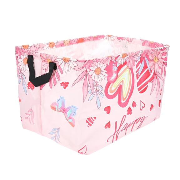 Unique Bargains Letter Print Storage Basket with Handles 14.9x10.2x8.6 Colorful 1 Pc