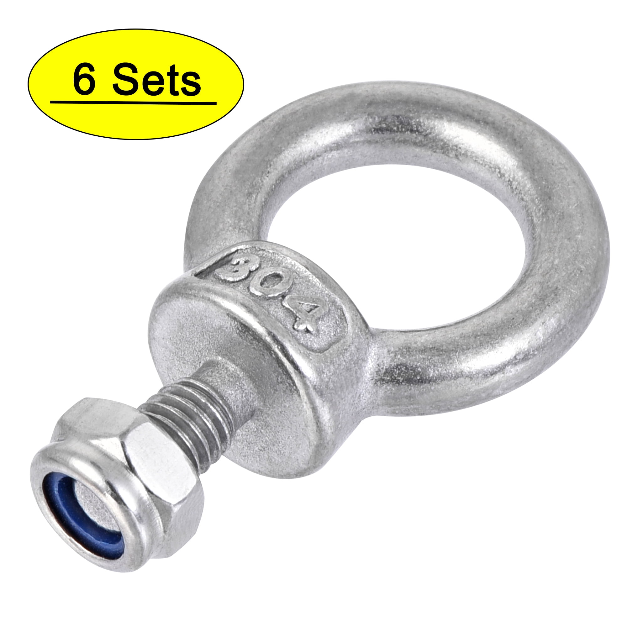 6-Pack Lifting Eye Bolt – M4 X 10mm Male Thread With Nuts, 304 Stainless Steel Shoulder Eye Bolt For Hanging, Securing Cables & Ropes