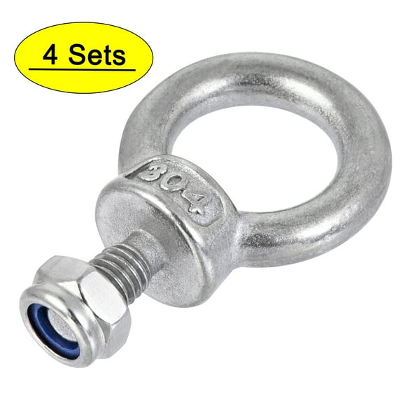 Unique Bargains Lifting Eye Bolt M6 x 12mm Male Thread with Screw Nut for Hanging, 304 Stainless Steel, 4 Sets