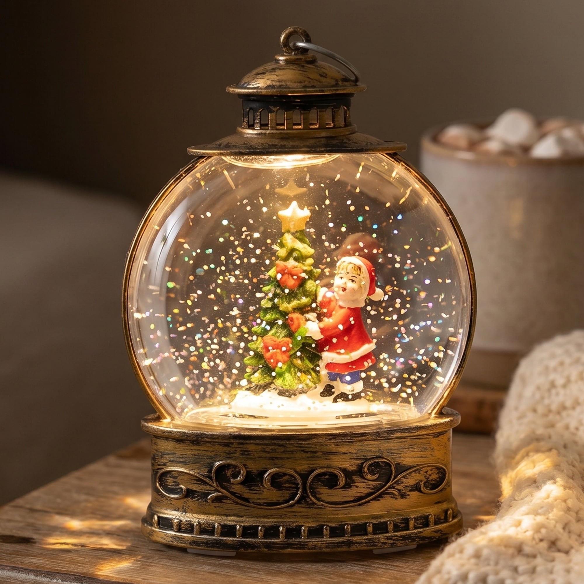 Unique Bargains Light Up Crystal Ball Glitter Lantern Sphere Brown C 3.5" x 1.6" x 5.5"
