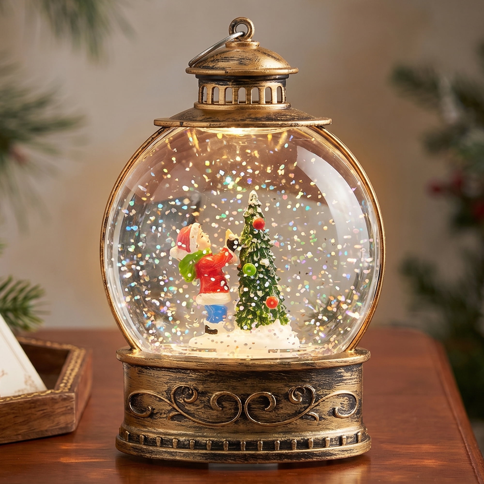 Unique Bargains Light Up Crystal Ball Glitter Lantern Sphere Brown D 3.5" x 1.6" x 5.5"