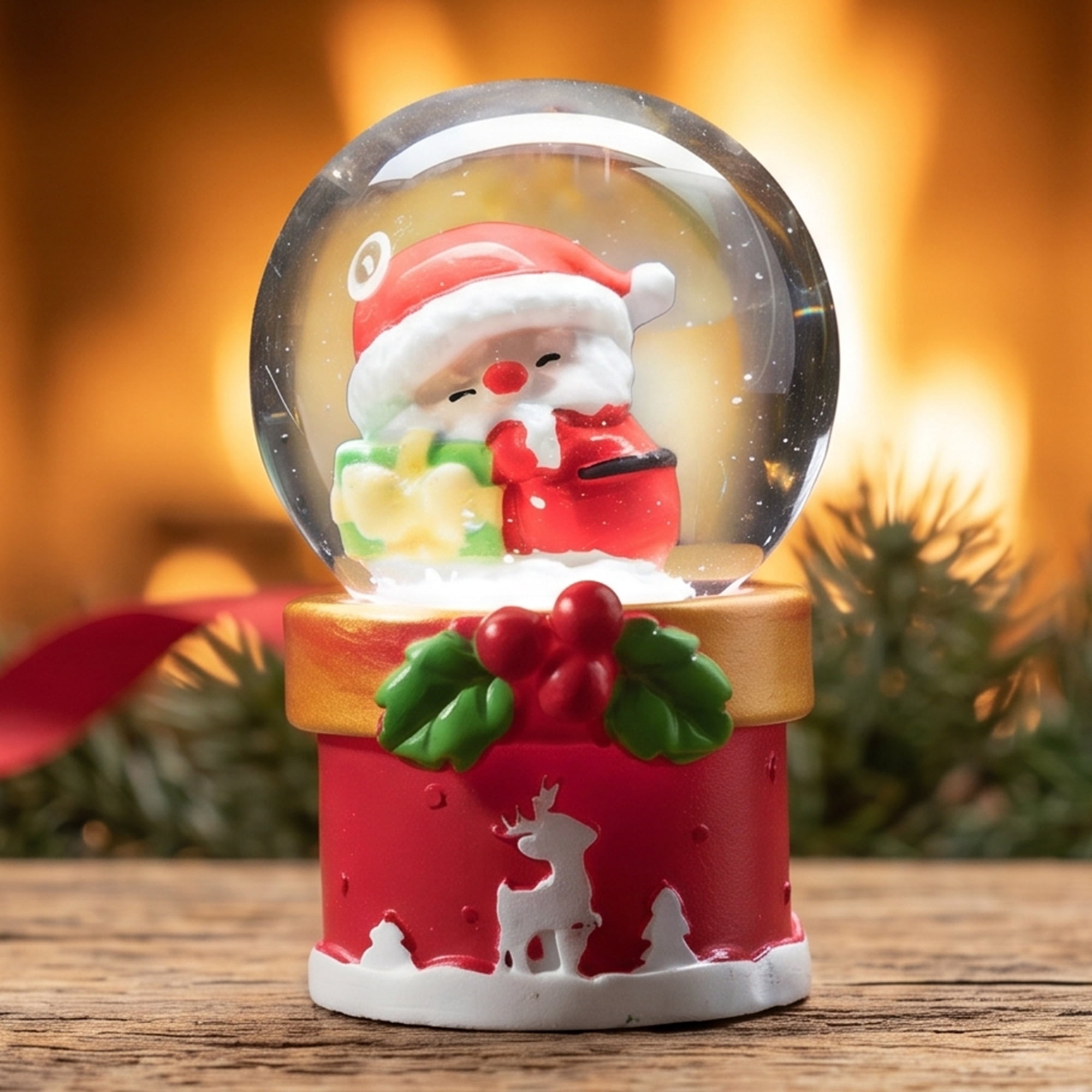 Unique Bargains Light Up Crystal Ball LED Glitter Snow Globe Red C 1.8" x 1.8" x 2.7"