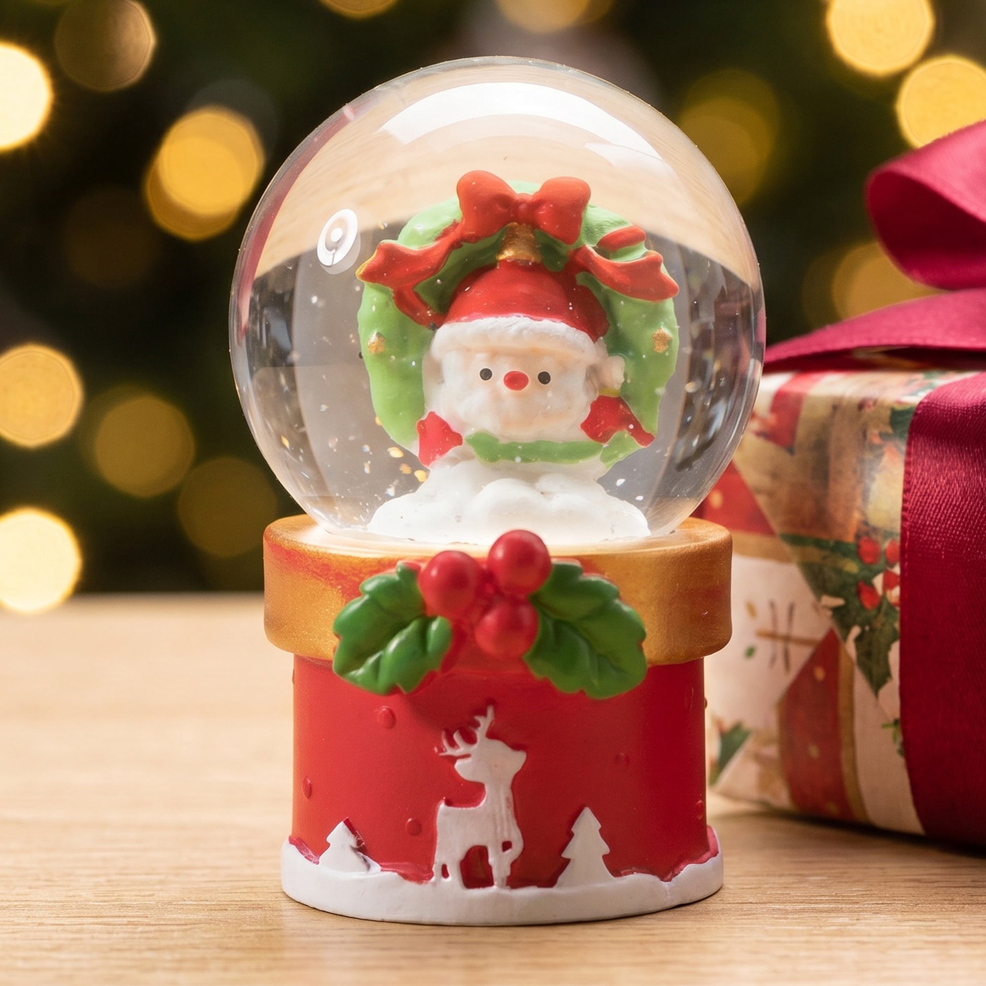Unique Bargains Light Up Crystal Ball LED Glitter Snow Globe Red F 1.8" x 1.8" x 2.7"