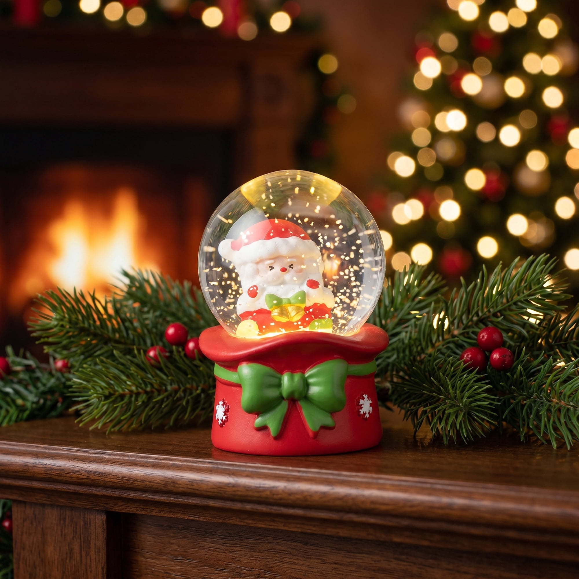 Unique Bargains Light Up Crystal Ball LED Glitter Snow Globe Red I 1.8" x 1.8" x 2.7"