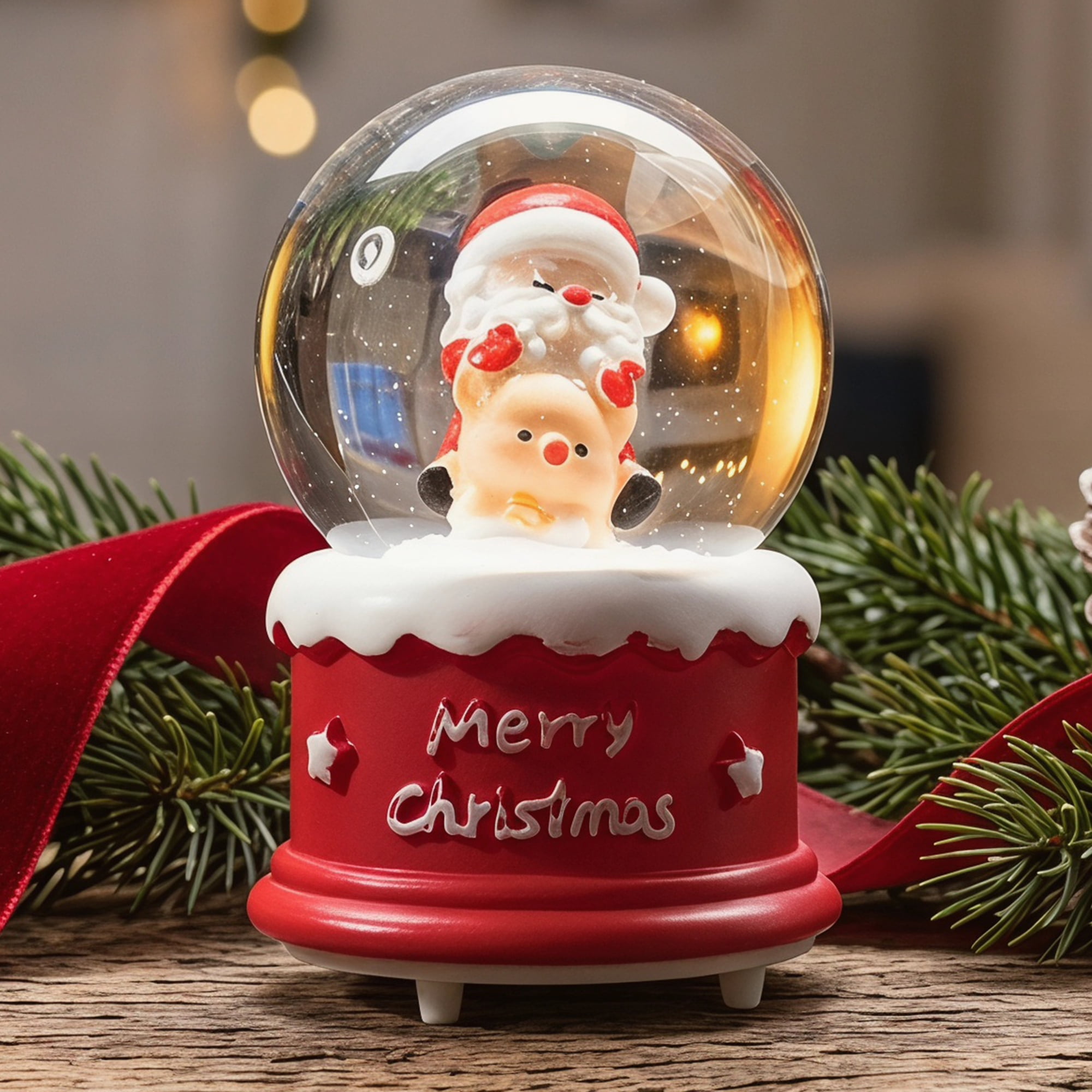 Unique Bargains Light Up Crystal Ball LED Glitter Snow Globe Red M 1.8" x 1.8" x 2.7"