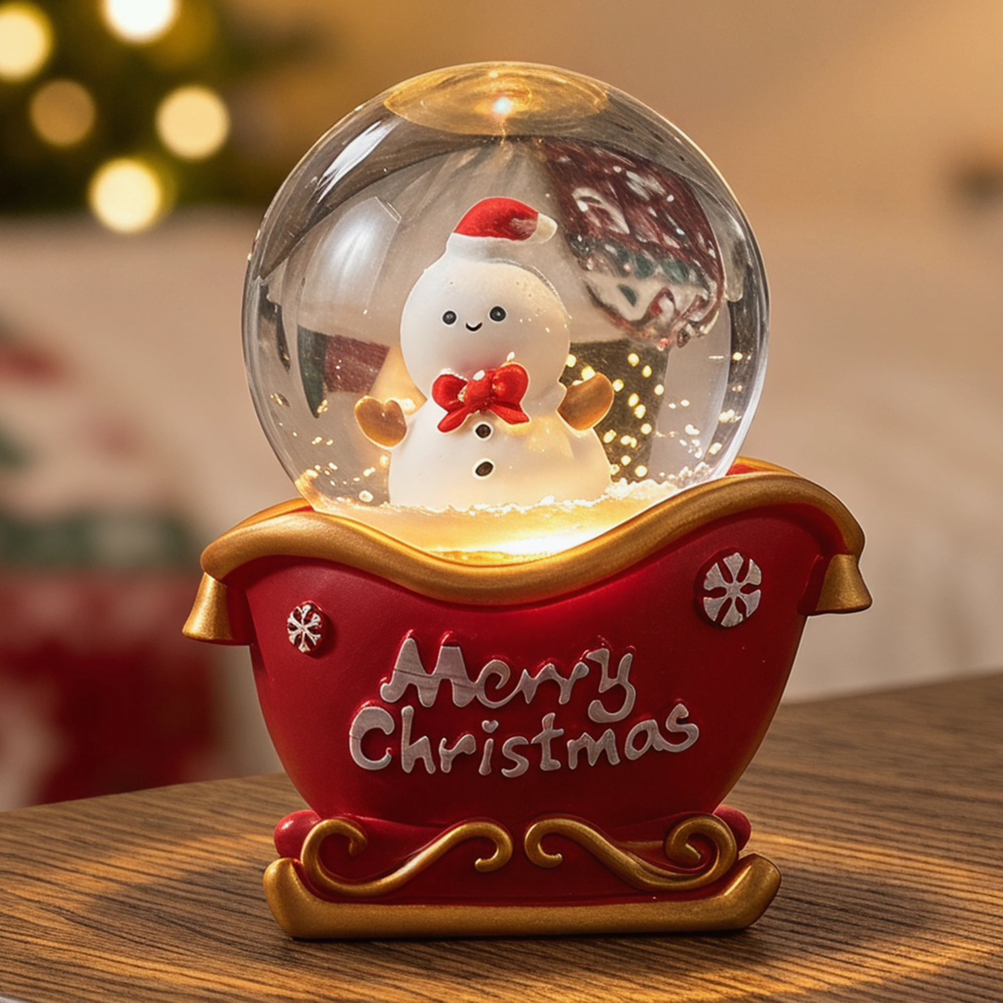 Unique Bargains Light Up Crystal Ball LED Glitter Snow Globe Red P 1.8" x 1.8" x 2.7"