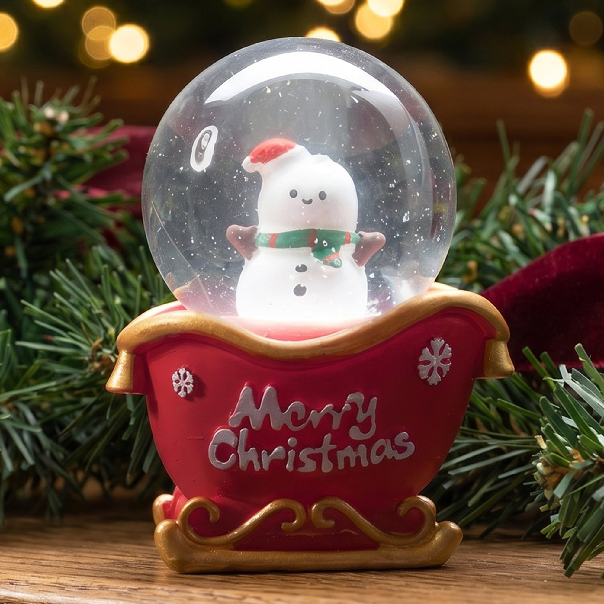 Unique Bargains Light Up Crystal Ball LED Glitter Snow Globe Red Q 1.8" x 1.8" x 2.7"