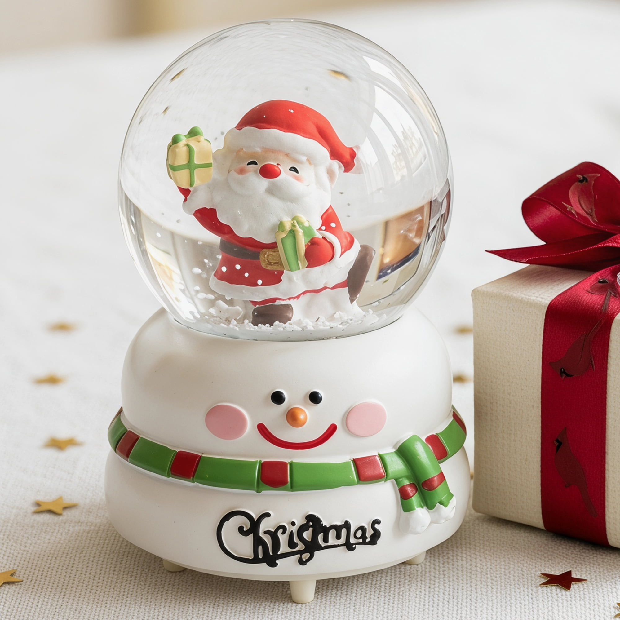 Unique Bargains Light Up Crystal Ball LED Glitter Snow Globe White D 1.8" x 1.8" x 2.7"