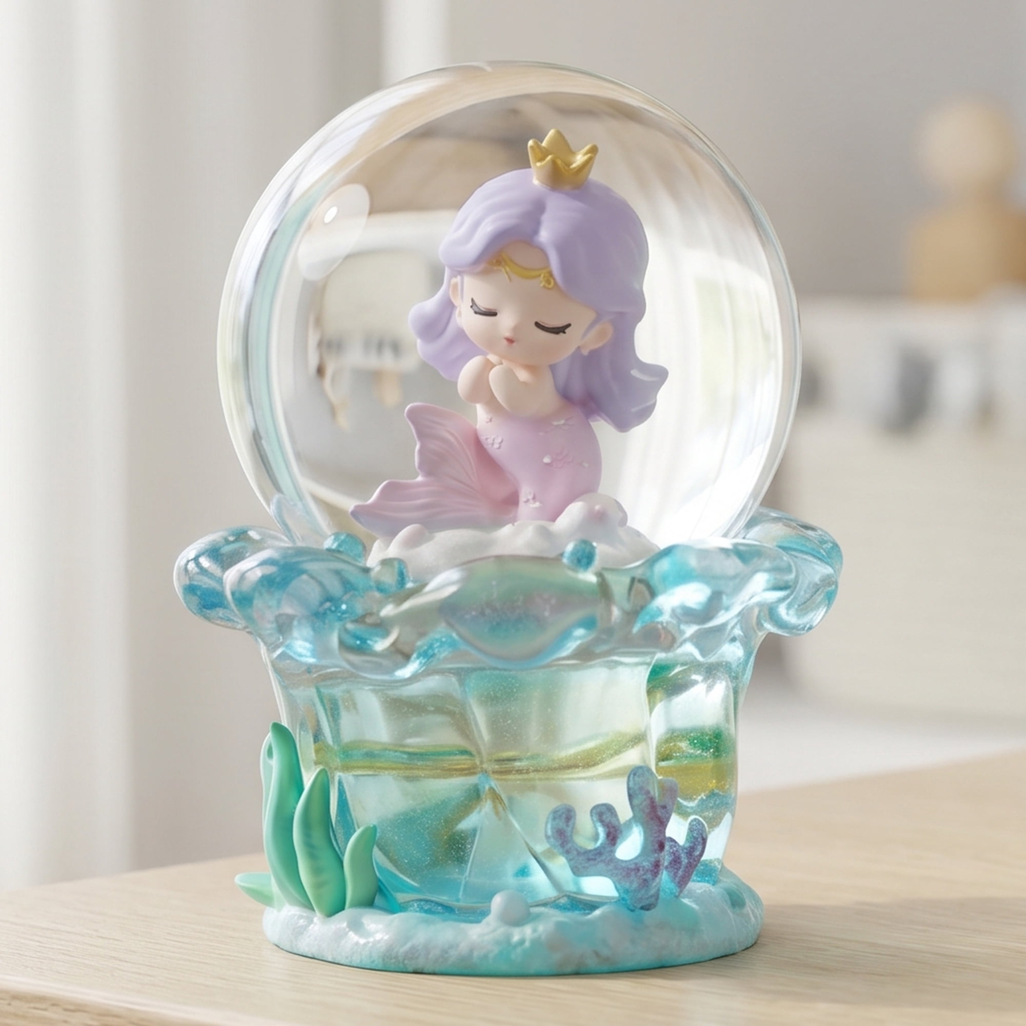 Unique Bargains Light Up Crystal Ball Resin Snow Globe Figurine Green B 1.8" x 1.8" x 2.7"