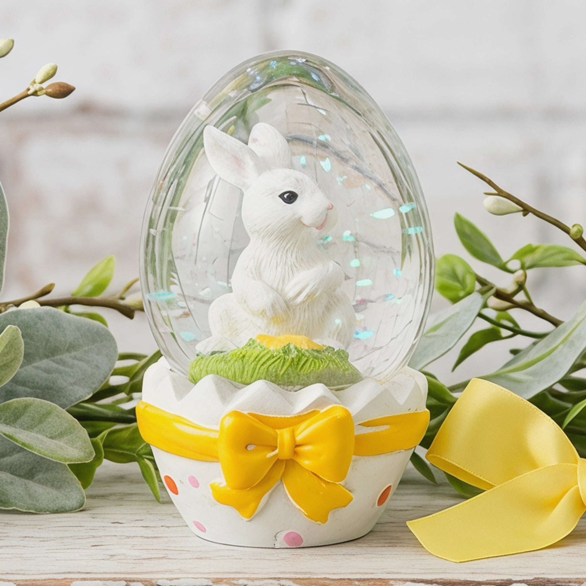 Unique Bargains Light Up Crystal Ball Snow Globe LED White Yellow 1.6" x 1.6" x 2.9"