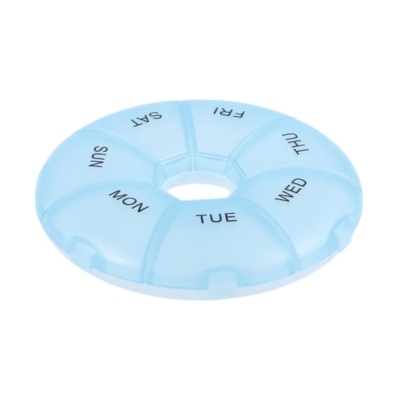 Unique Bargains Lightweight 7 Grids Circular Pill Case with Individual Compartments Blue