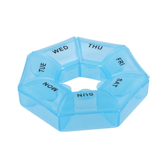 Unique Bargains Lightweight 7 Grids Polygonal Pill Case Clear Blue