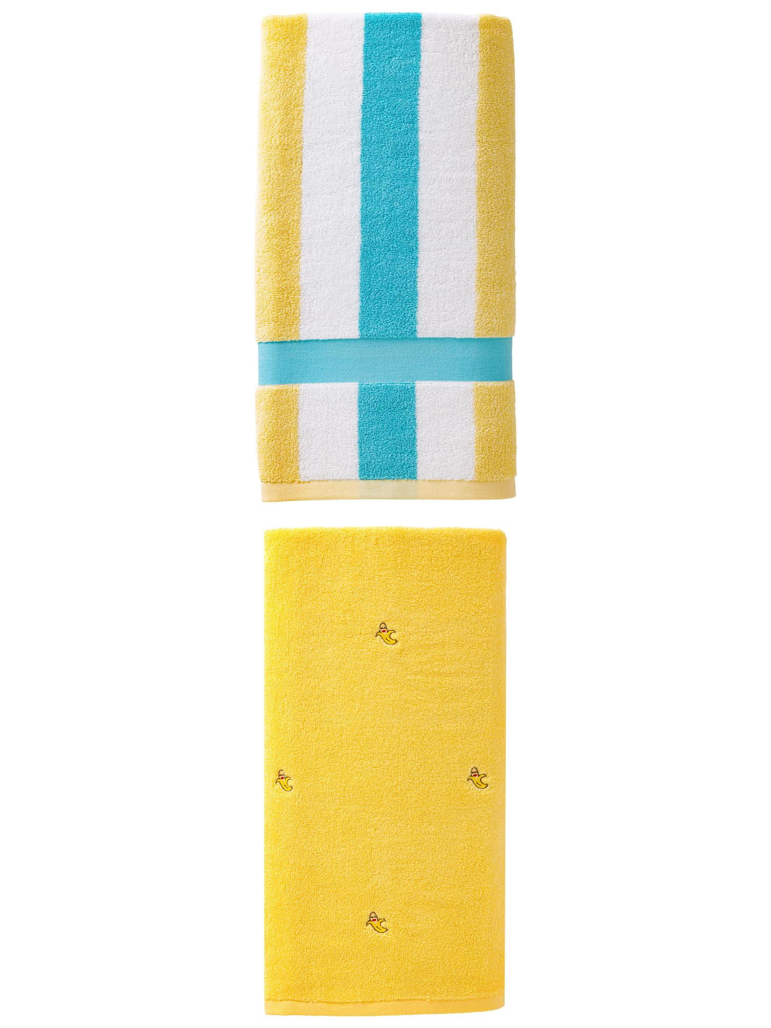 Unique Bargains 1pc Yellow 55" x 28" 1pc Striped Yellow Blue 55" x 28" Soft Towels