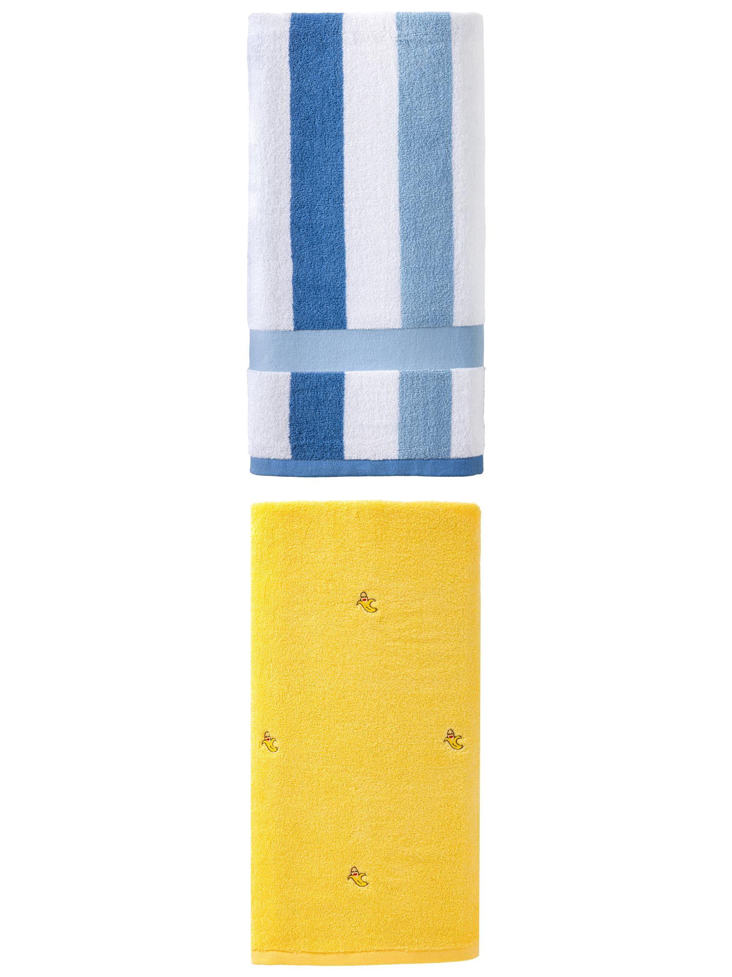 Unique Bargains 1pc Yellow 55" x 28" 1pc Striped Blue White 55" x 28" Soft Towels