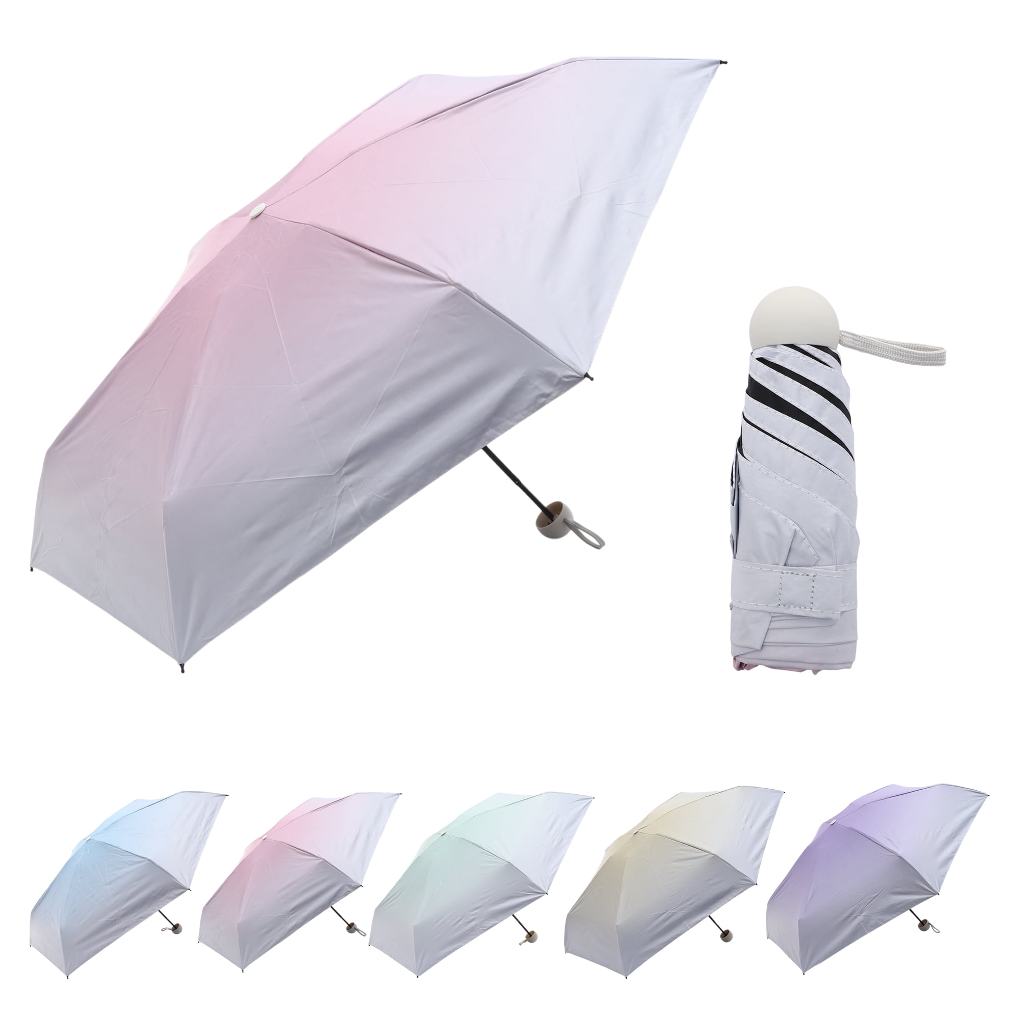 Unique Bargains Lightweight Mini Compact Windproof Folding Umbrella Light Pink [Circular Handle]