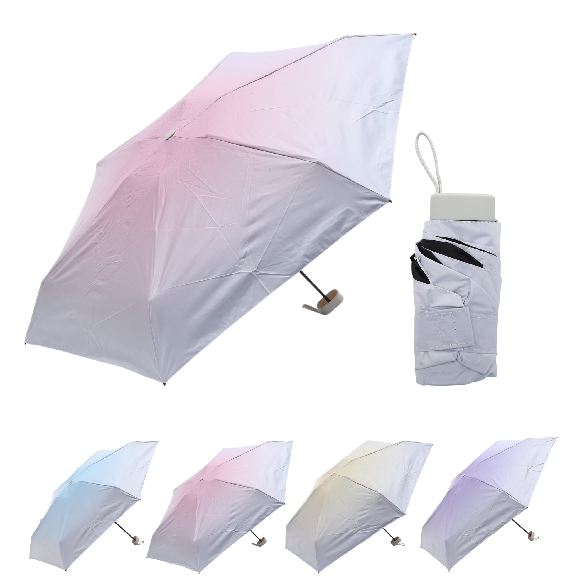 Unique Bargains Lightweight Mini Compact Windproof Folding Umbrella Light Pink [Flat Handle]