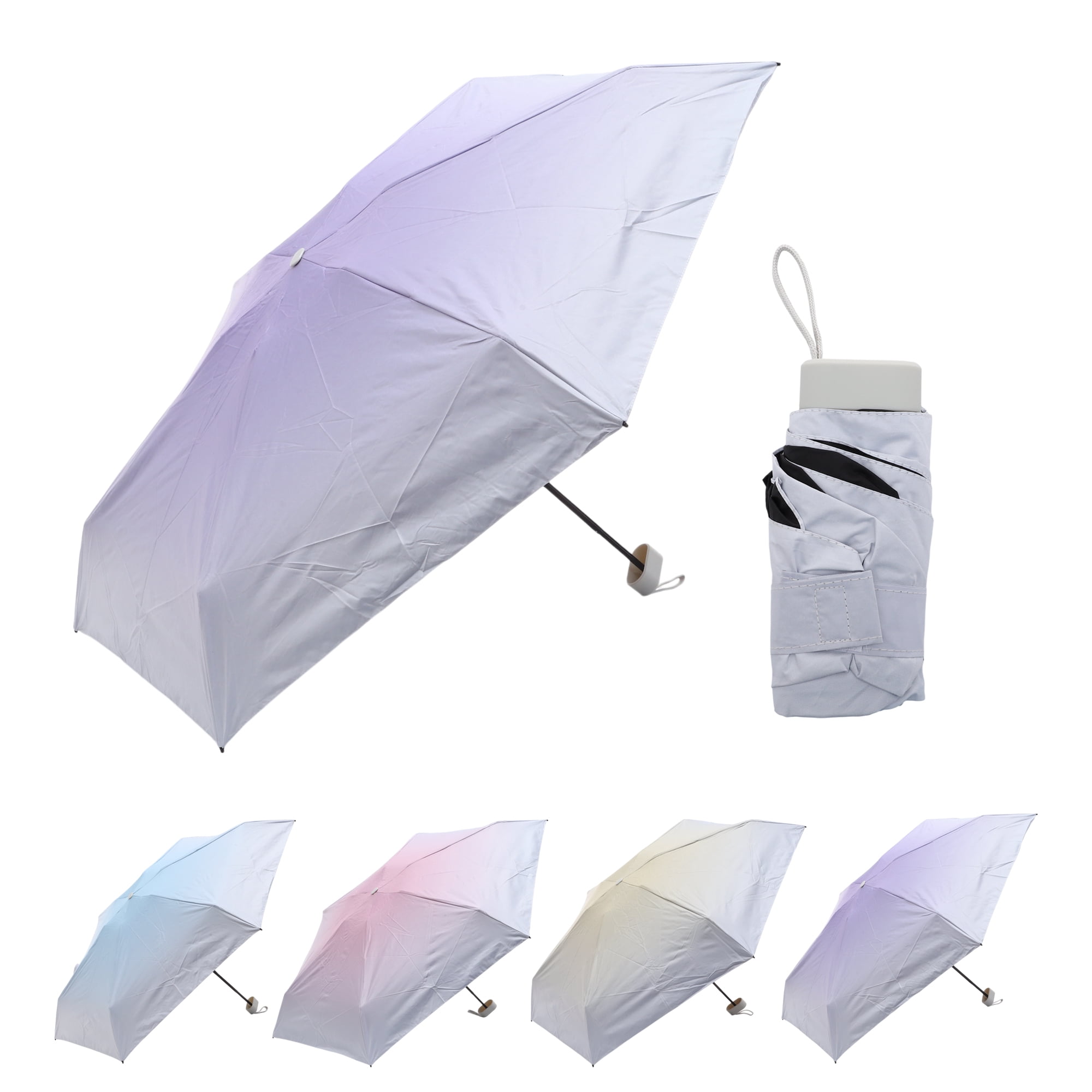 Unique Bargains Lightweight Mini Compact Windproof Folding Umbrella Purple [Flat Handle]