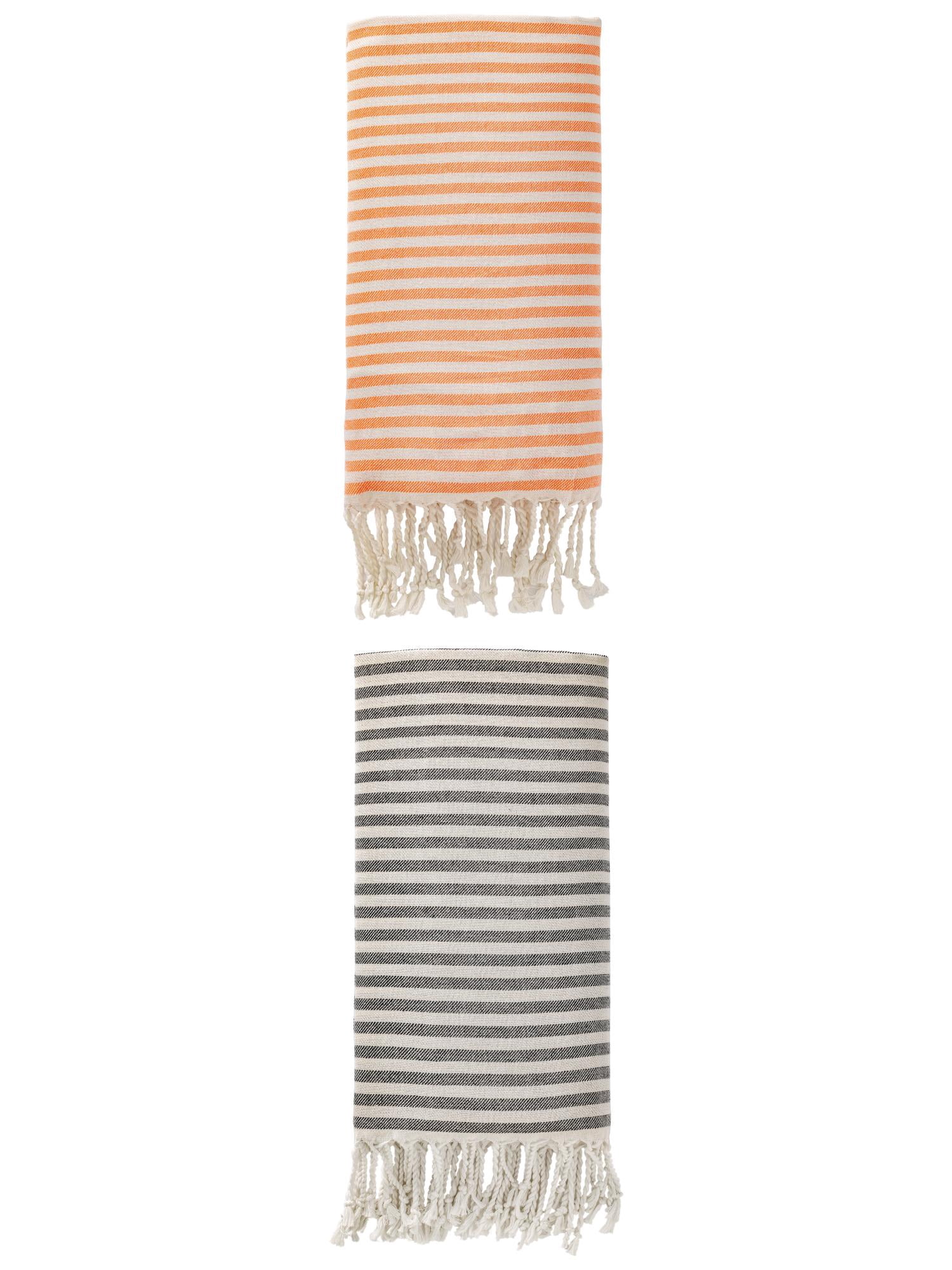 Unique Bargains Lightweight Sand Free Quick Dry Turkish Towel Black/Orange 71"x40"
