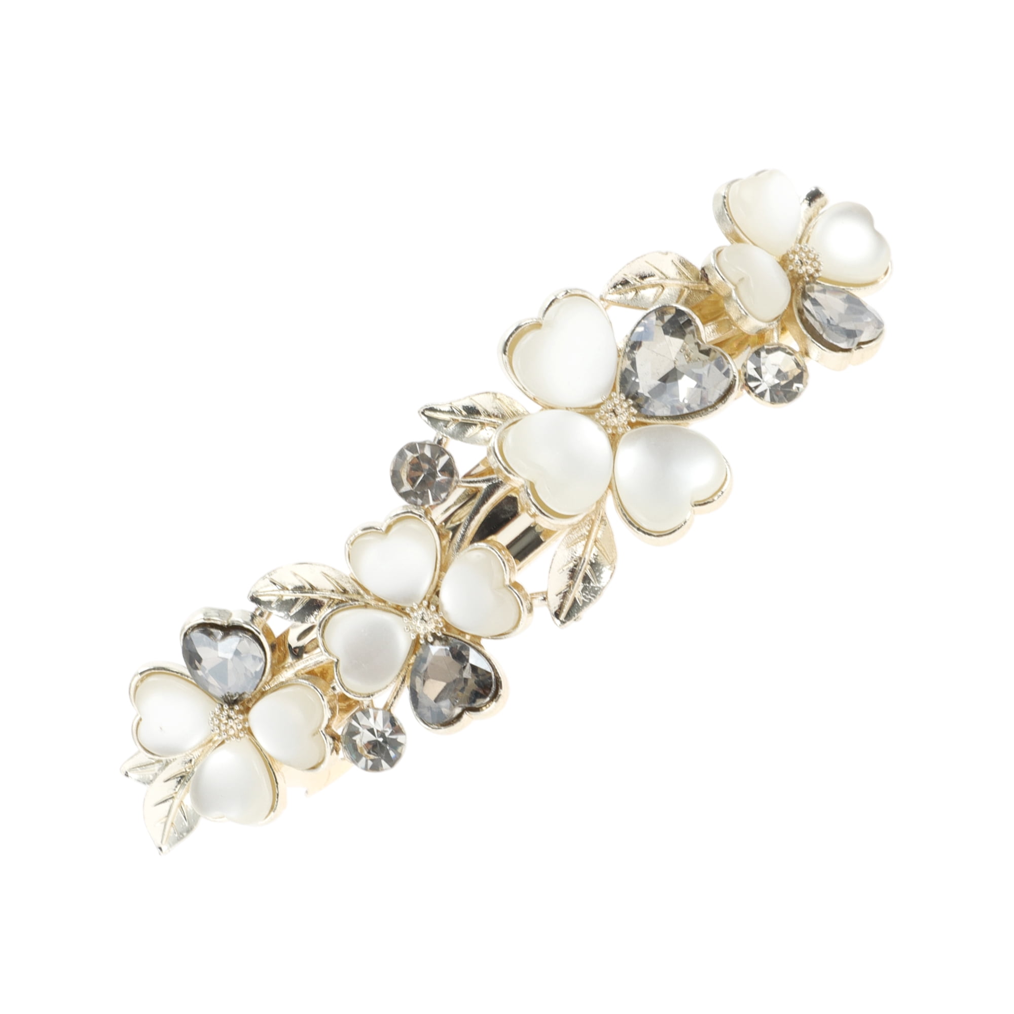 Unique Bargains Lily Flowers French Barrette Hair Clips Gold Tone Gray