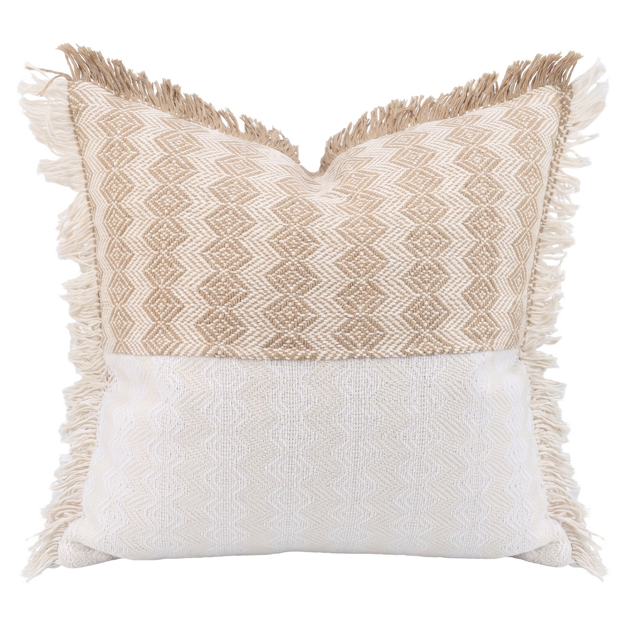 Unique Bargains Linen Colorblock Tassel Throw Pillow Covers Cushion Cases Beige 18"x18"