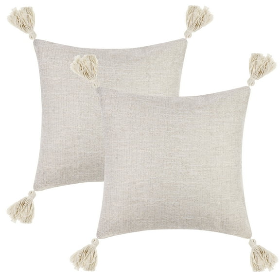 Unique Bargains Linen Fringe Cushion Cover Throw Pillow Covers with Tassel Design 2 Pcs White 18" x 18"