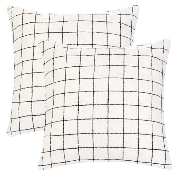 Unique Bargains Linen Modern Sofa Bedroom Decorative Pillow Covers (2 Count) Beige Grid 18" x 18"
