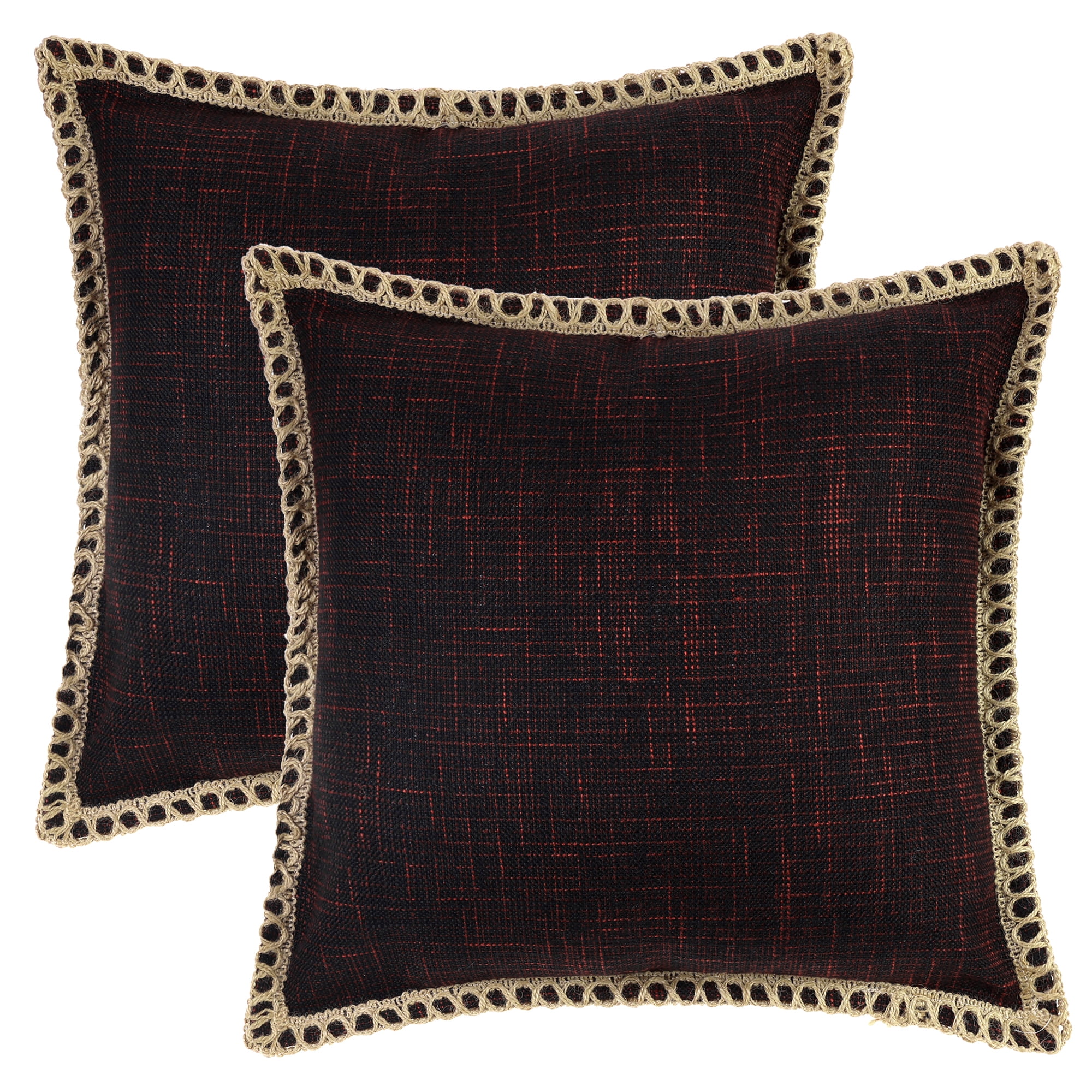 Unique Bargains Linen Pillow Covers Solid Color Throw Pillow Covers for Home Sofa 1 Pair Black 18" x 18"
