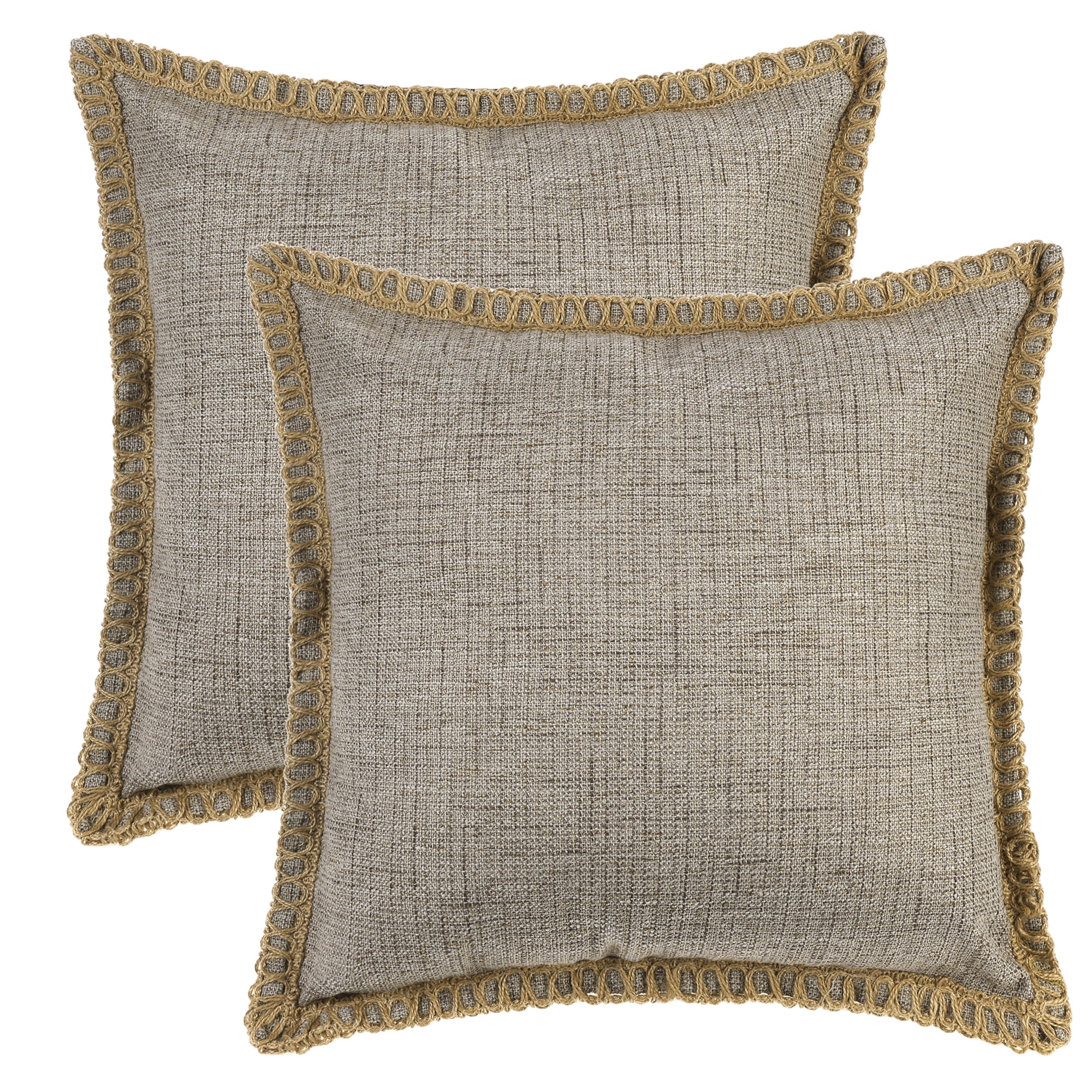 Unique Bargains Linen Pillow Covers Solid Color Throw Pillow Covers for Home Sofa 1 Pair Khaki 18" x 18"