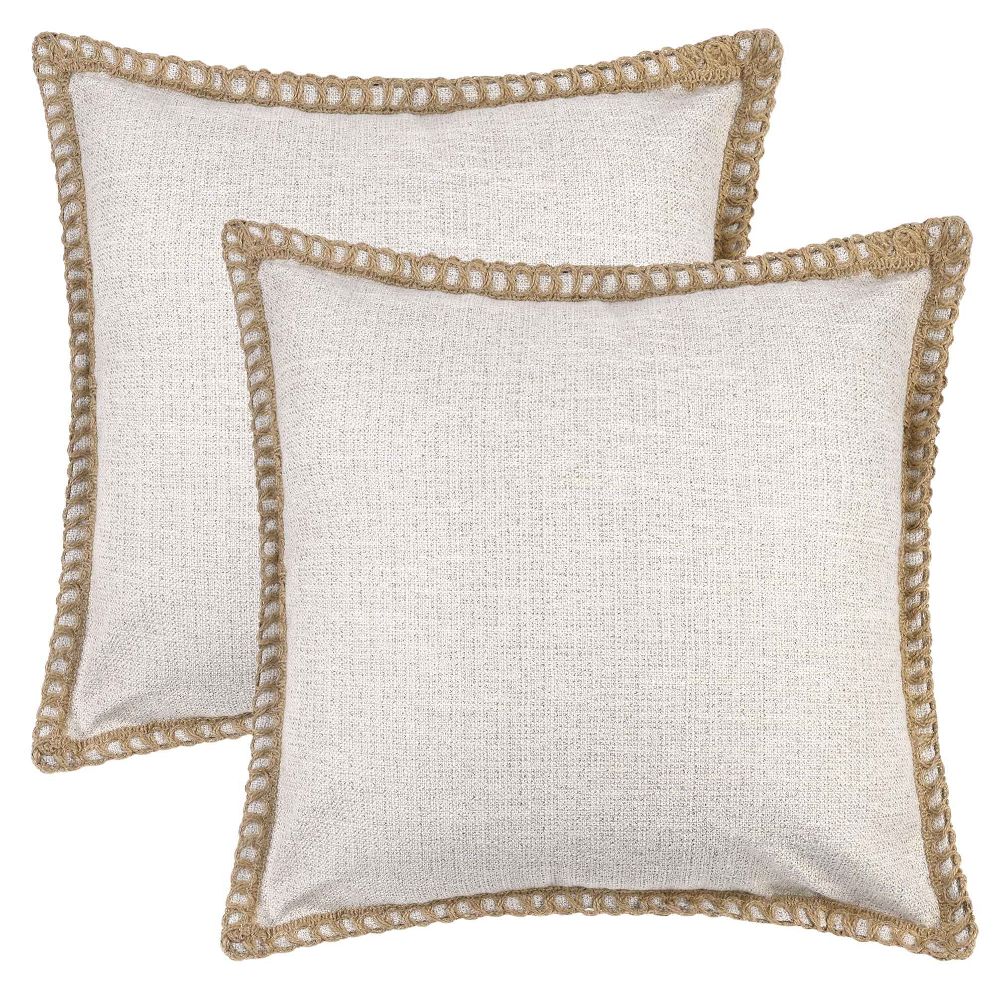 Unique Bargains Linen Pillow Covers Solid Color Throw Pillow Covers for Home Sofa 1 Pair White 18" x 18"