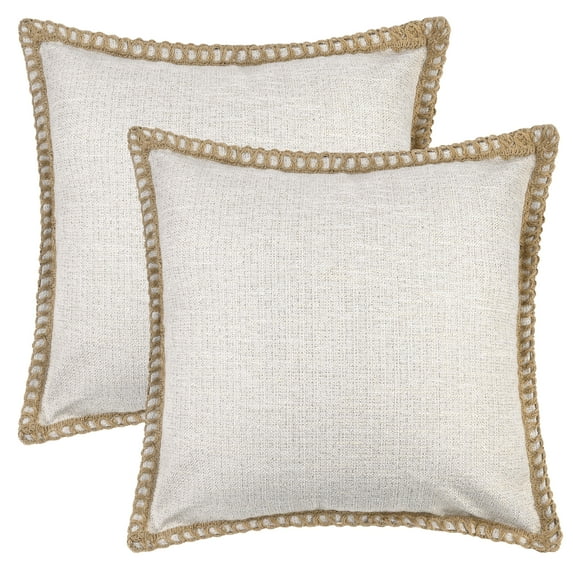 Unique Bargains Linen Pillow Covers Solid Color Throw Pillow Covers for Home Sofa 1 Pair White 18" x 18"
